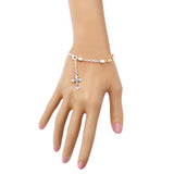 Two Tone Bead Link Chain Rosary Bracelet with Crucifix Medal, Adjustable 6.75"-7.5"