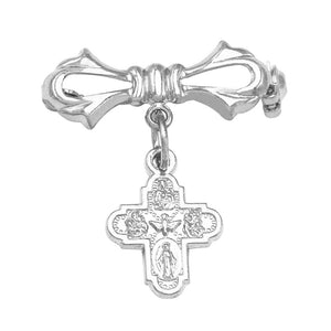 Four Way Cross Medal Petite Brooch Pin (Silver Tone)