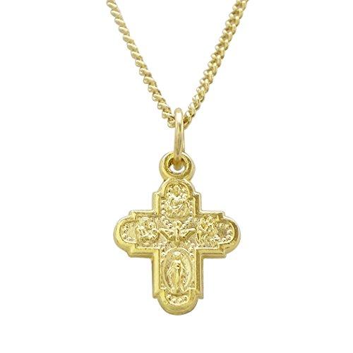 Petite Gold Color Four Way Cross Pendant Necklace (See Available Chain Lengths)