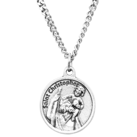 Rosemarie & Jubalee Men's Religious St Christopher Round Medal Pendant Necklace, 24