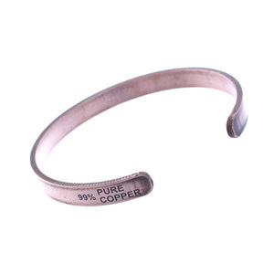 99% Pure Copper Protection Open Cuff Style Unisex Bracelet, 2.5"