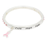 "Cure Hope Fight" Breast Cancer Awareness Pink Ribbon Stretch Crystal Bangle Bracelet