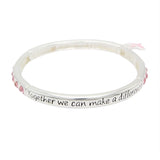 "Cure Hope Fight" Breast Cancer Awareness Pink Ribbon Stretch Crystal Bangle Bracelet