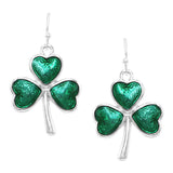 Lucky Shamrock 3 Leaf Clover St Patrick's Day Enamel Dangle Earrings, 1.37"