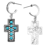 Western Style Hoop With Turquoise Beaded Cross Earrings, 2.25"