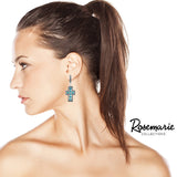 Western Style Hoop With Turquoise Beaded Cross Earrings, 2.25"