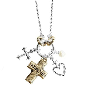 Rosemarie's Religious Gifts Women's Inspirational Changeable Charms Pendant Necklace, 21" Extender (John 3:16)