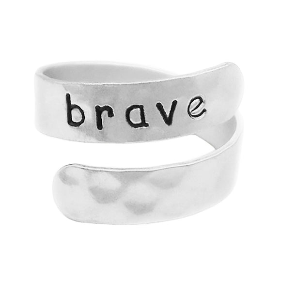 Metal Twist Cuff Adjustable Ring Brave (Silver Tone)