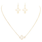 Religious Cross Necklace and Matching Earring Jewelry Gift Set (Gold tone)