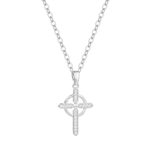 Stunning Premium Cubic Zirconia Crystal Religious Celtic Cross Pendant Necklace, 16