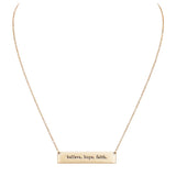 "Believe Hope Faith" Gold Tone Horizontal Inspirational Bar Pendant Necklace, 16"+3" Extender