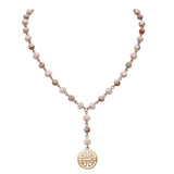 Four Blessings Good Luck Necklace with Glass Bead and Natural Stone (Light Pink)