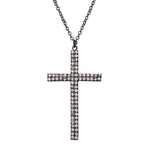 Crystal Accented Black Hematite Christian Cross Pendant Necklace, 28"-31" with 3" Extender
