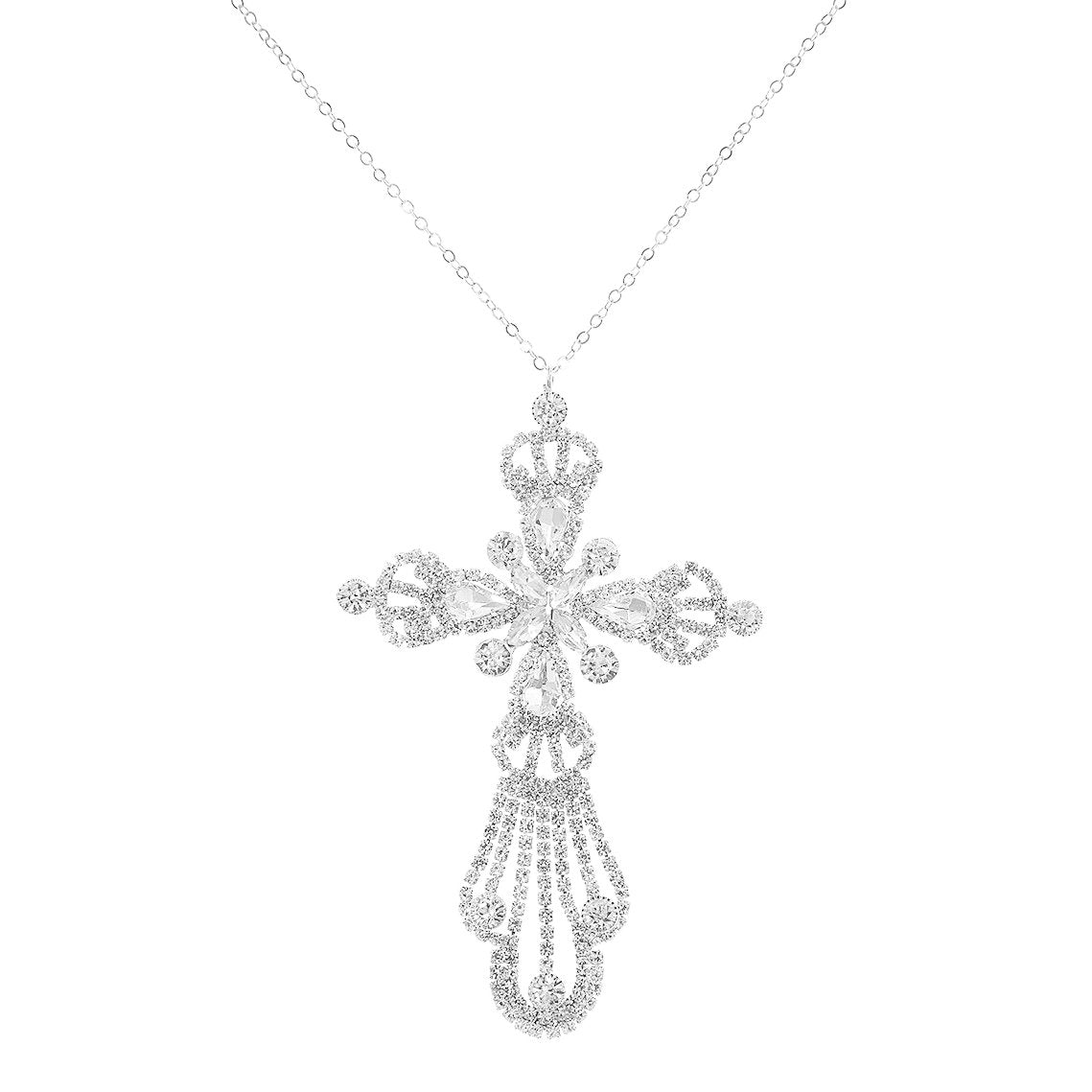 Buy Silver White Rhinestone Cross Necklace, Womens Simple Religious Baptism  Necklace Online in India - Etsy