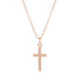 Cross Pendant Necklace Hypoallergenic Post Earrings Set (Necklace Only/Rose Gold Tone)
