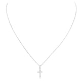 Simple Textured Cross Pendant Necklace Hypoallergenic Post Earrings, 16"+2" Extender (Silver Tone)