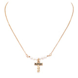Stunning Inspirational Religious Blessed Cross With Freshwater Pearls Pendant Necklace, 15"-18" with 3" Extender