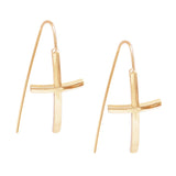 Stylish Gold Tone Curved Metal Cross Religious Dangle Earrings, 1.5"