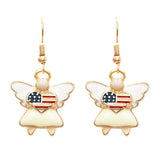 Women's Patriotic Angel With USA Flag Heart Enamel Earrings, 1.25"