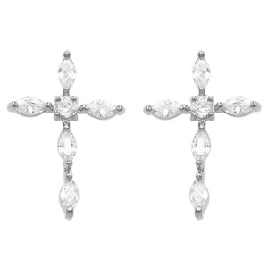 Premium Cubic Zirconia Crystal Religious Cross Hypoallergenic Post Back Earring, 1" (See Available Colors)