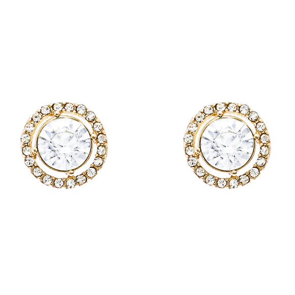 Elegant Round Halo Crystal and Rhinestone Stud Post Earrings, 15mm (See Available Colors)