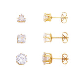 Set of 3 Brilliant Premium Cubic Zirconia Crystal Stud Hypoallergenic Post Back Earrings (See Available Colors)