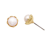Elegant Simulated Pearl Flower Bud Hypoallergenic Post Back Dainty Stud Earrings, 9mm (Gold Tone)