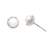 Elegant Simulated Pearl Flower Bud Hypoallergenic Post Back Dainty Stud Earrings, 9mm (Silver Tone)