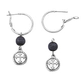 Natural Stone And Cross Coin On Lever Back Hoop Earrings, 1.75" (See Color Options)
