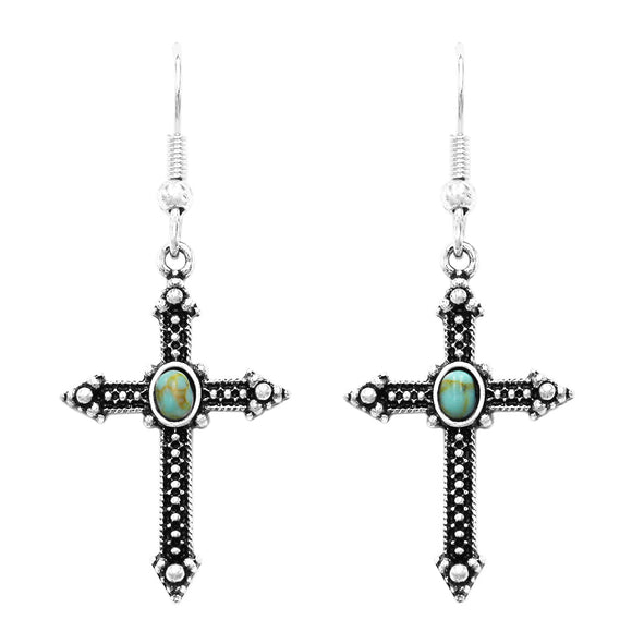 Rosemarie's Religious Gifts Women's Textured Metal Cross With Turquoise Howlite Dangle Earrings for women and teens, 1.75