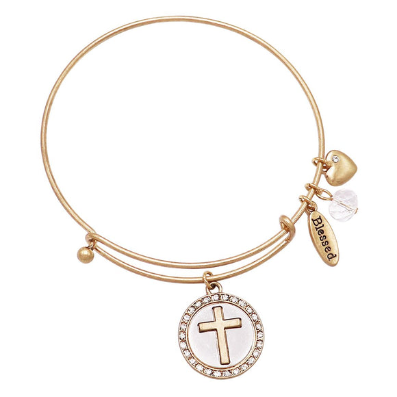 Women's Gold Tone Blessed Religious Charms Bracelet, 2.5