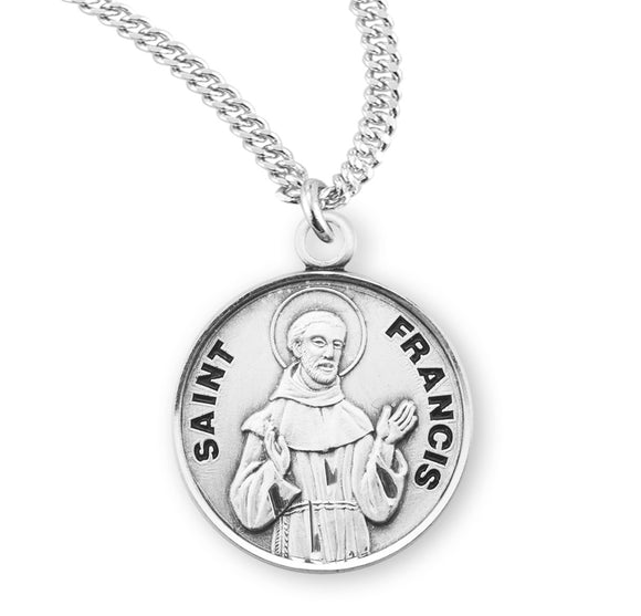 Patron St Francis Round Sterling Silver Medal Pendant Necklace, 20