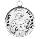 Patron St Francis Round Sterling Silver Medal Pendant Necklace, 20"