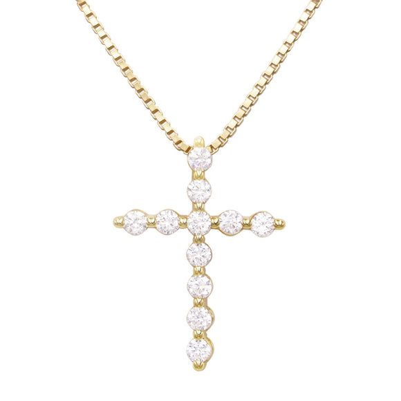 Made In Italy Dainty Gold Plated Sterling Silver Box Chain And Stunning Crystal Rhinestone Christian Cross Necklace Pendant, 18