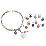 Birthstone Heart Charm "I Love You Mom" Bracelet from Your Children